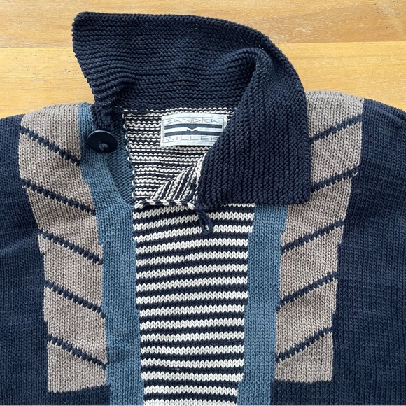 Vintage Sandra Miller Hand Loomed Striped Sweater Neutral Asymmetrical Abstract - Picture 4 of 11